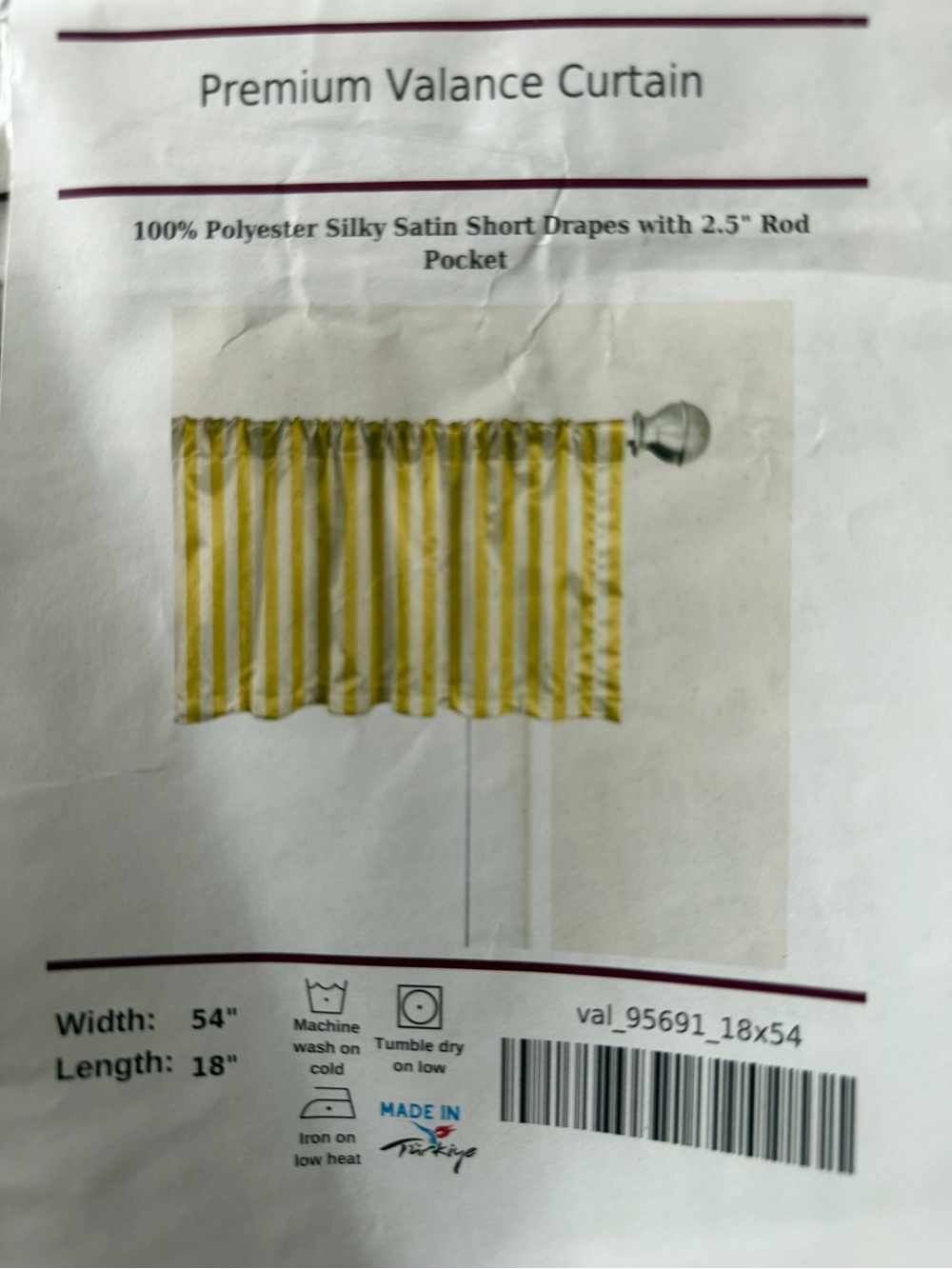 Premium Valance Curtain - Yellow Striped Satin